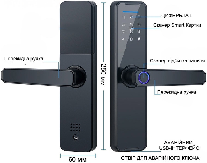 Замок AND 5323 SMART TUYA с паролем, сенсором и комбинированным управлением для дверей.